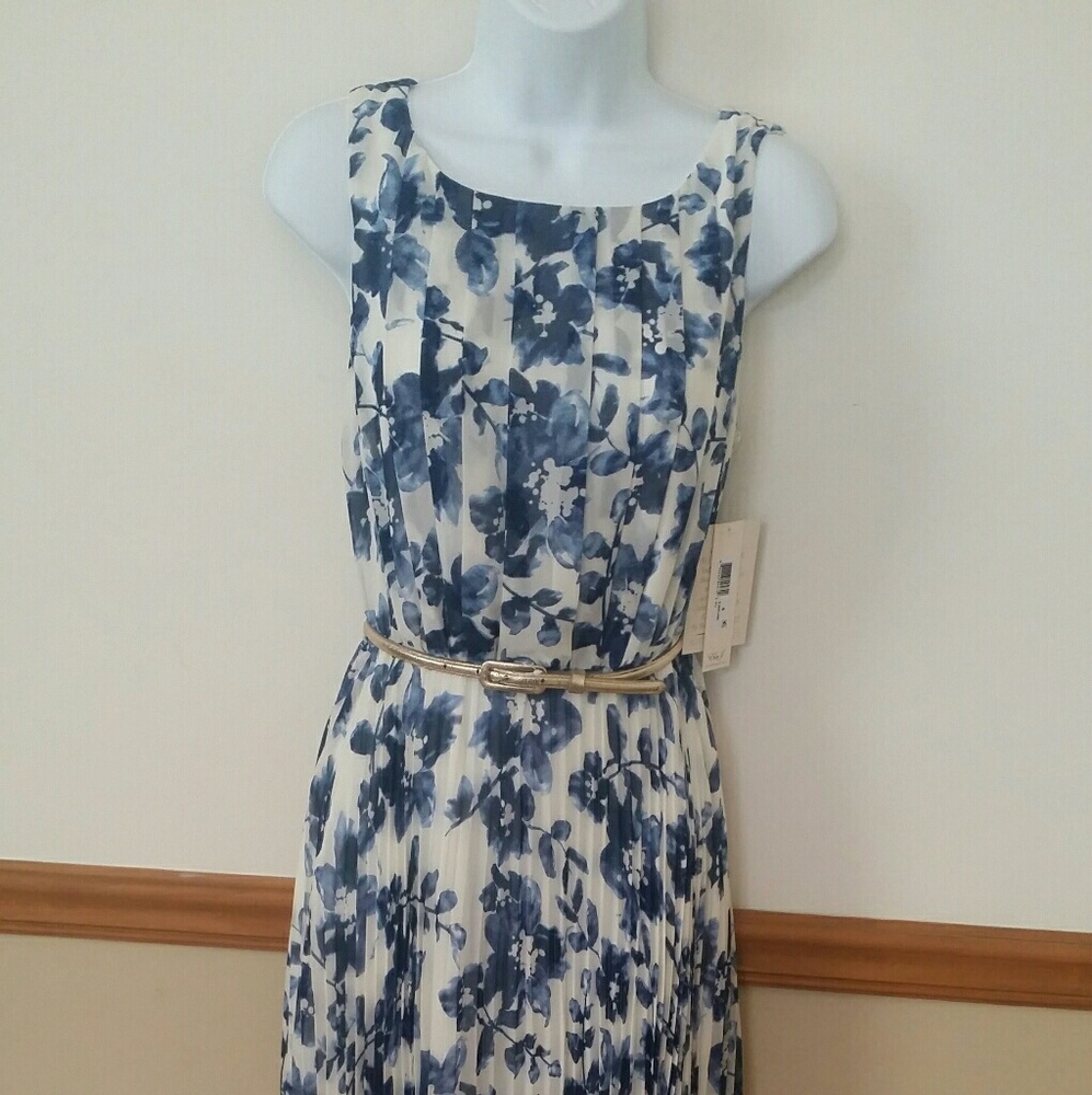 Blue and white floral maxi dress